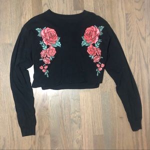 Cropped Sweatshirt with Rose Painted Design